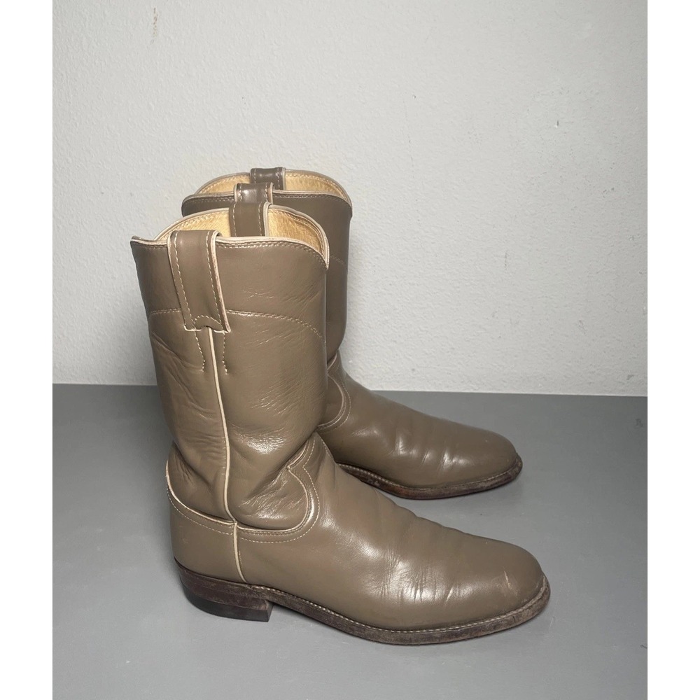 Vintage Justin Taupe Leather Roper Cowboy Boots Women size 7 B Made In USA
